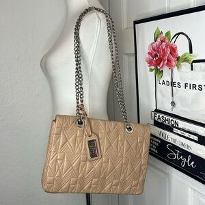 NWOT Badgley Mischka Tan Quilted Leather Shoulder/Crossbody Bag w/Chain Strap